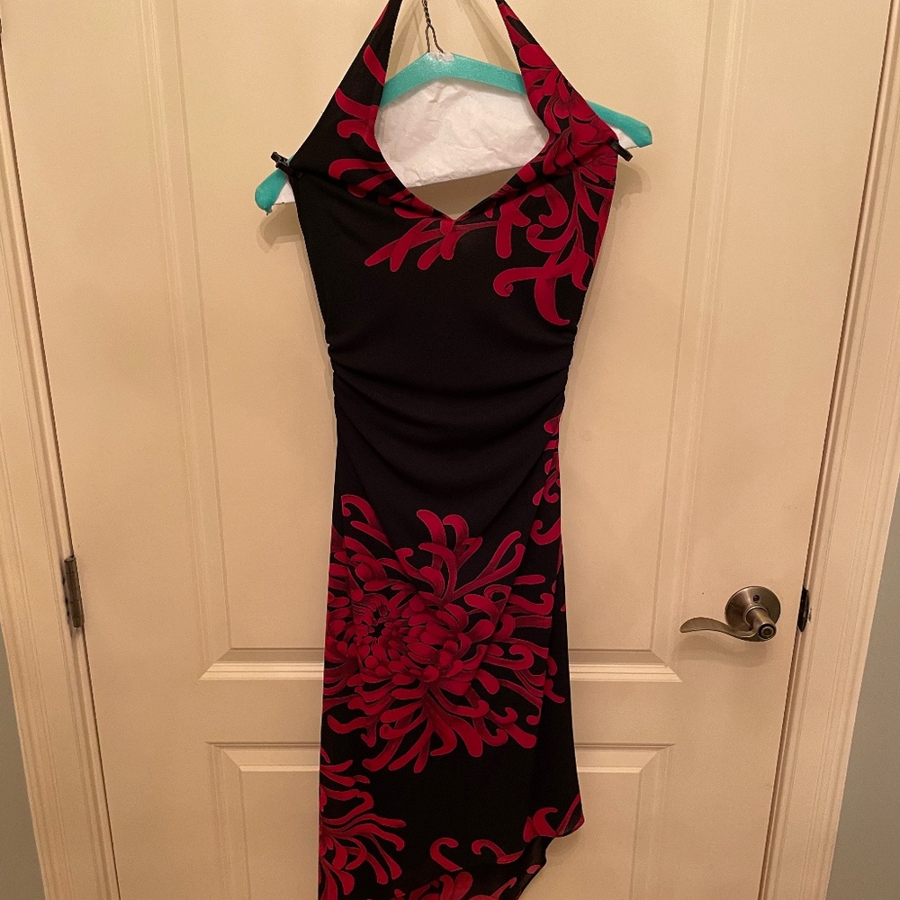 David Meister Asymmetrical Halter Dress Size 4